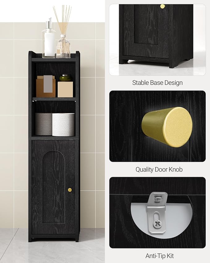 Hzuaneri Bathroom Storage Cabinet, Corner Floor Cabinet with Doors and Adjustable Shelf, Narrow Toilet Paper Cabinets, Bathroom Organizer for Small Spaces, Black, BC19704X