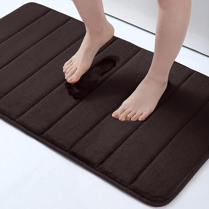 Buganda Memory Foam Bath Mat 34 x 20, Ultra Soft Absorbent Bathroom Rugs | Brown, Machine Washable Quick Dry Bath Mats for Bathroom Floor, Shower and Tub, Home Decor Accessories