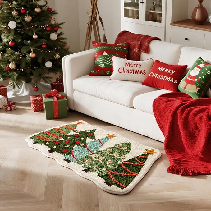 TYUU Christmas Bathroom Rugs, Extra Soft Absorbent Bath Rug Non Slip Washable Bathroom Mat Holiday Xmas Home Decor Indoor Bath Mat, Christmas Trees, 24"x36"