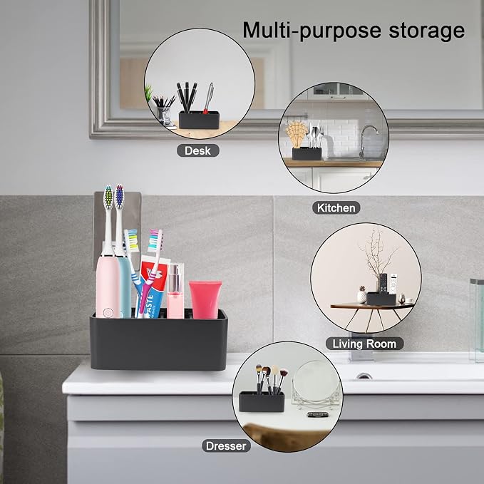 Toothbrush Holder for Bathrooms Toothpaste Holder Stand Bathroom Organizer for Toothbrush Makeup Brushes Holder (Black)