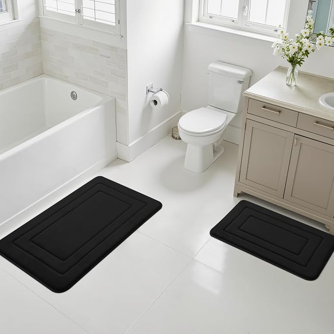 Cupic Cupid Memory Foam Bath Mat 24"×36", Non Slip Bathroom Rugs, Black | Soft Touch, Cushioned Comfort, Non Slip Bathroom Mat, Super Absorbent & Quick Dry, Machine Washable for Shower, Tub & Vanity