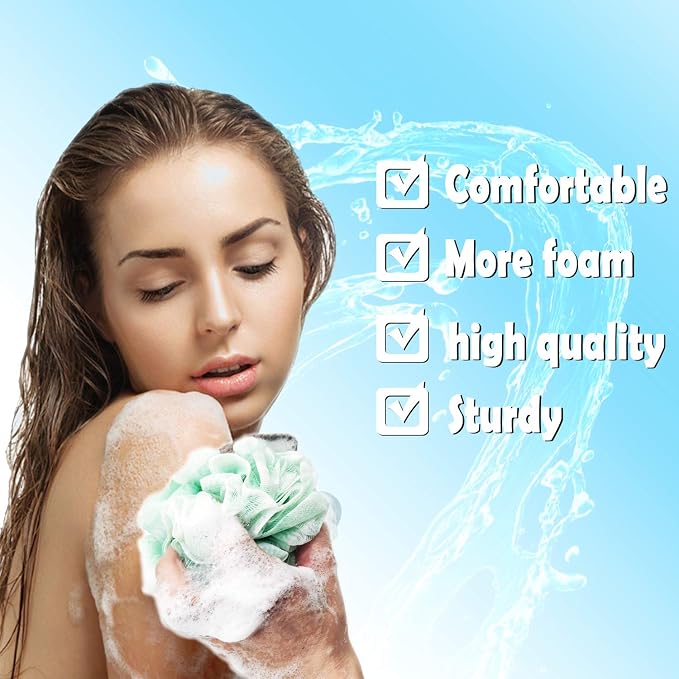 Loofah Sponge Pack of 8, Deep Cleansing Body Scrubber for Shower, Exfoliating Bath Sponge with Handle for Women and Men (001, 50g)