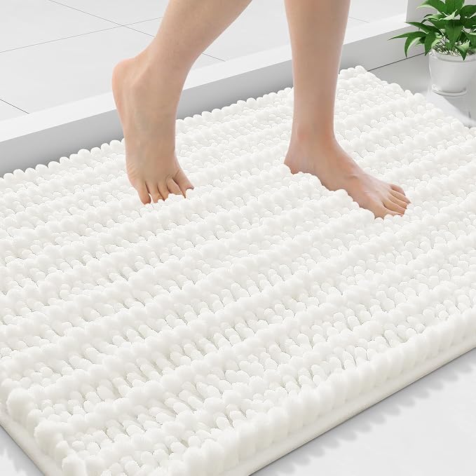 Smiry Bathroom Rugs 36X24, Extra Soft Rubber Backing Chenille Bath Mats | Ivory Machine Washable Non Slip Quick Dry Bath Mats for Bathroom Floor, Tub, Shower, Home Decor Accessories