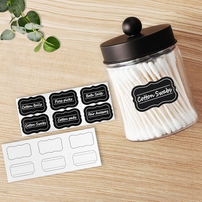 Amolliar Acrylic Apothecary Jar Bathroom Qtip Holder Bronze 4 Pack | for Bathroom Storage Vanity , Countertop, Farmhouse Style, Holds Cotton Swabs, Dental Floss, Makeup Sponges,Home Decor