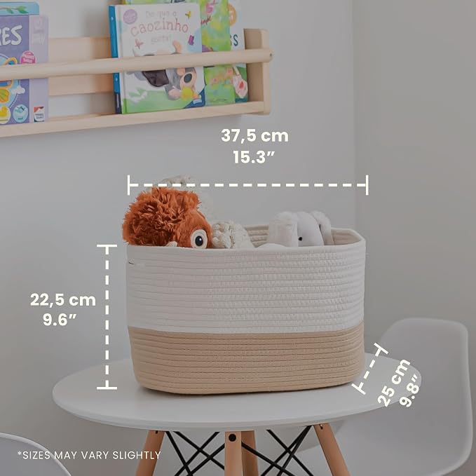 Honey Cotton Rope Baskets for Shelves, Set of 3 - 15"×10"×9½" - Woven Storage Baskets for Organizing - Closet, Nursery, Bedroom, Playroom - Toys, Books, Towels, Clothes