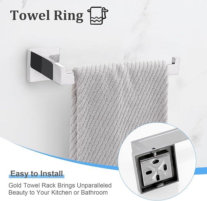 TURS Bathroom Accessories 4-Pieces Bathroom Hardware Set Polished Chrome Towel Bar Set Stainless Steel Towel Holder Set