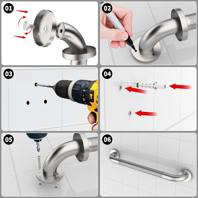 16 Inch Anti Slip Shower Grab Bar Handle, ZUEXT Brushed Nickel Stainless Steel Bathroom Grab Bar, Knurled Bathroom Balance Bar,Safety Hand Rail Support,Handicap Injury Senior Assist Bath Handle