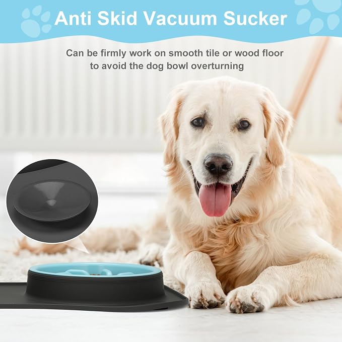 Slow Feeder Dog Bowls 3 in 1 Stainless Steel Food Water Bowl to Slow Eating | Durable, Non-spill & Non-skid with Silicone Mat Design, Slow Down Eating, Suitable for Small Medium Large Dogs and Cats