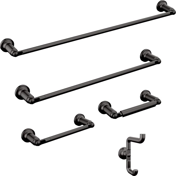 Delta Saylor (1-Pack) 8'' Towel Rack for Bathroom Matte Black Towel Bar for Bathroom Wall Hand Towel Holder Rod Wall Mounted Kitchen Towel Holder 73508-BL