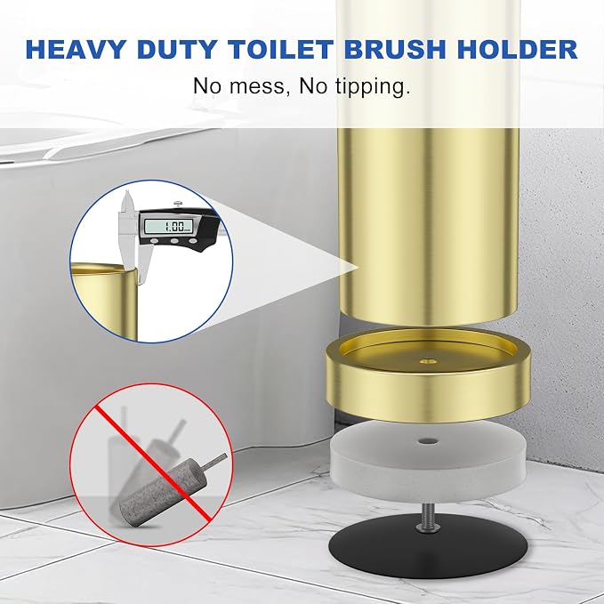 304 Stainless Steel Toilet Brush and Holder Set, Toilet Bowl Brush and Holder, Heavy Duty with Long Handle, Removable Inner Bowl and Splash Protection for Bathroom