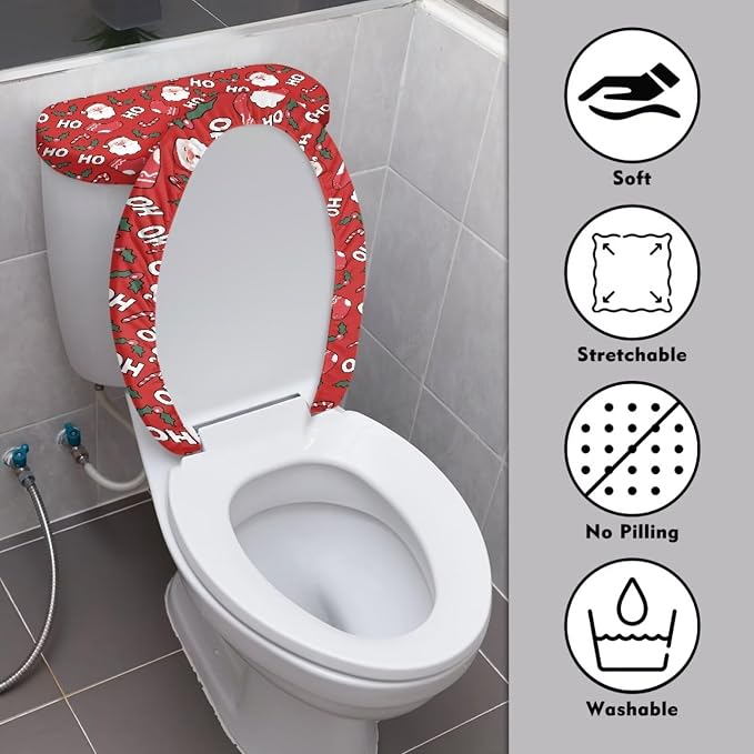 Christmas Toilet Seat Cover 2 Pack Toilet Lid Cover and Toilet Tank Lid Cover, Santa Toilet Cover Christmas Decorations Indoor Bathroom Decoration