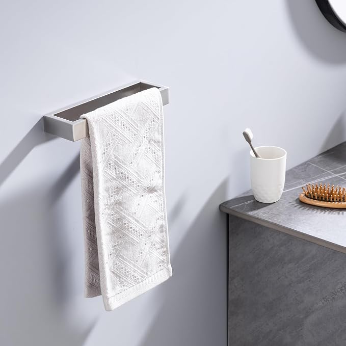 Towel Bar, 9 Inch Hand Towel Holder Wall Mount, Towel Racks for Bathroom Accessories, Stainless Steel Towel Ring Hardware (Brushed Nickel, 2 Pack)