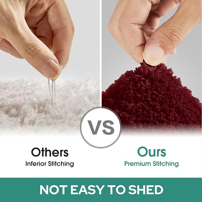 HOMEIDEAS Burgundy Red Bath Rugs Set of 3, Non Slip Bath Mats | Super Absorbent, Plush Microfiber, Machine Washable, Stain Resistant, Easy Care, Perfect for Modern Bathroom Decor