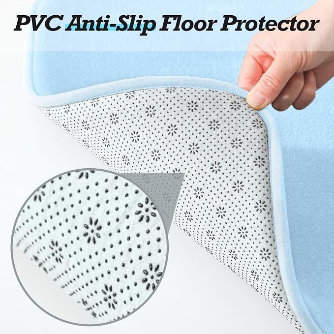 HUXMEYSON Bathroom Rugs Sets 3 Piece, Non-Slip & Quick Dry Bath Mat Set, Ultra Soft Velvet Bath Rugs for Bathroom, Toilet and Shower Floor, Light Blue
