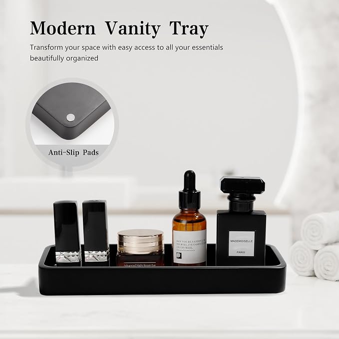 YMXYJM Bathroom Accessories Set, 4 Piece Toothbrush Holder Set, Matte Black | Bathroom Accessory Set with Soap Dispenser, Toothbrush Holder, Tumbler, Vanity Tray, Bathroom Sink Set for Modern Home Decor