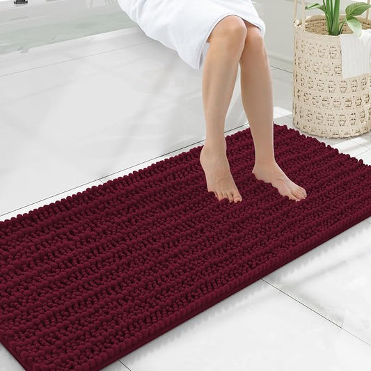 Smiry Bathroom Rugs 47X20, Extra Soft Rubber Backing Chenille Bath Mats | Burgundy Machine Washable Non Slip Quick Dry Bath Mats for Bathroom Floor, Tub, Shower, Home Decor Accessories