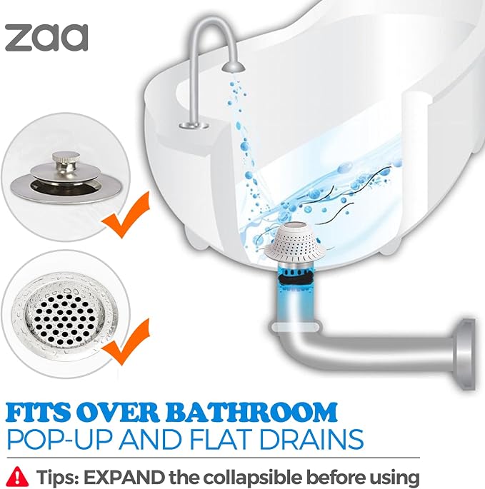 Shower Drain Hair Catcher Bathtub Drain Strainer Sink Drain Protector | Collapsible Pop-Up Drain Hair Catcher, Traps Hair & Prevents Clogs, Easy to Clean, Bathroom Fixture Accessories, White