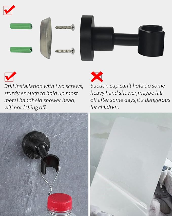 PHASAT Shower Head Holder Wall Mount SUS304 Stainless Steel Shower Wand Holder,Adjustable Handheld Shower Head Bracket Holder Matte Black,A13021B