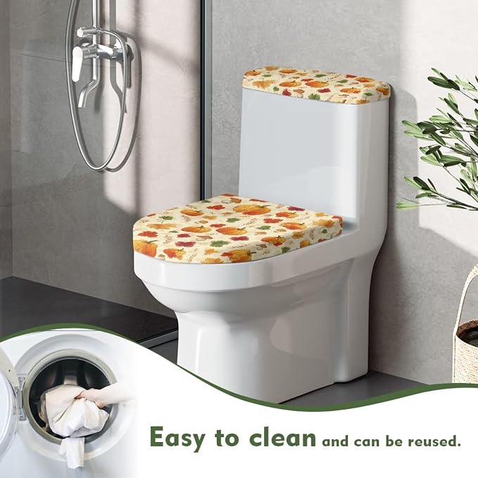Pumpkin Toilet Lid Covers for Bathroom Set, Toilet Covers Elongated Comfortable 2-Piece Bathroom Gifts for Fall Harvest