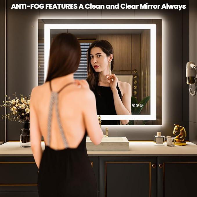 LOAAO 30"X38" LED Bathroom Mirror with Lights, UL Listed | Anti-Fog, Dimmable, 3 Color Temperature, Backlit + Front Lit, Memory Function, Tempered Glass