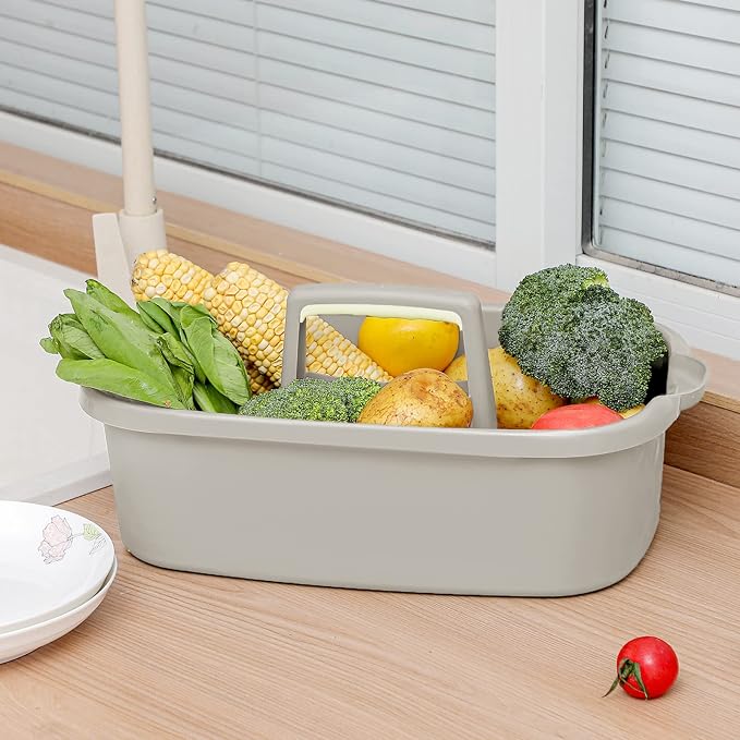 Large Cleaning Supplies Caddy Portable Shower Basket Supply Organizer with Handle Plastic Bucket Tool Storage for Bathroom, Bedroom, Kitchen, College Dorm, Garden, Light Gray 2 Pack