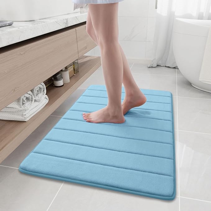 Buganda Memory Foam Bath Mat 35.4 x 24, Ultra Soft Absorbent Bathroom Rugs | Blue, Machine Washable Quick Dry Bath Mats for Bathroom Floor, Shower and Tub, Home Decor Accessories