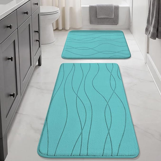 Bathroom Rugs Set 2 Piece, Memory Foam Bath Mat Teal | 17x24& 20x32, Ultra Soft, Absorbent, Non-Slip, Machine Washable, for Bathroom, Sink and Toilet