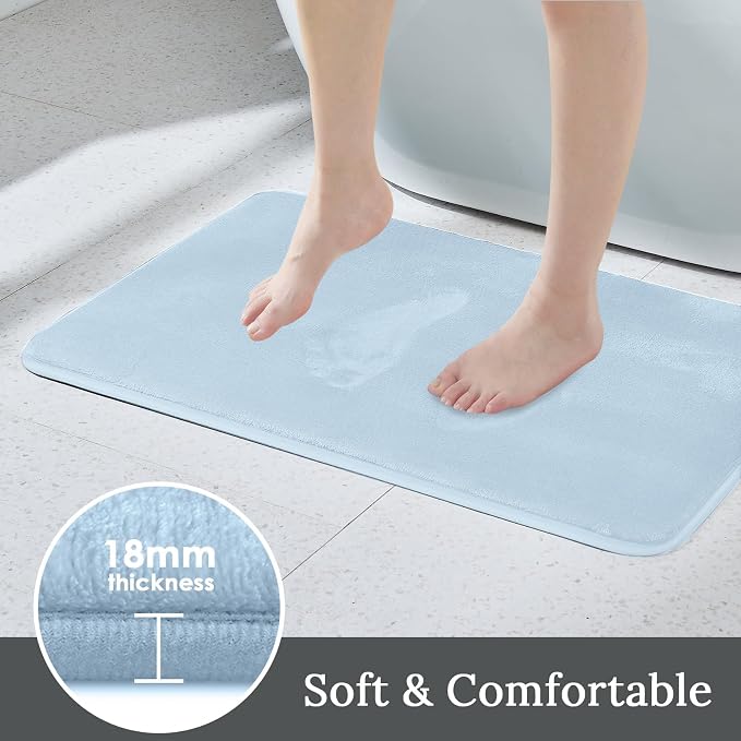 HUXMEYSON 3-Piece Memory Foam Bathroom Rug Set, Light Blue | Quick Dry Velvet Surface, Non-Slip & PVC Backing, Ultra Soft Bath Rugs for Bathroom, 17"x24"+20"x32"+U Shape 20"x24"