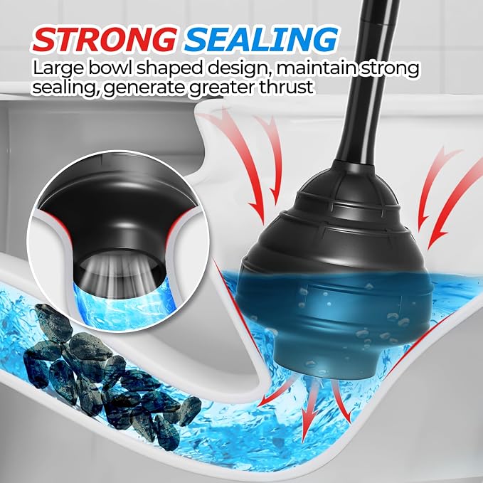 FORASTO Toilet Plunger with Holder,Powerful Clog Removal,Heavy Duty Plunger | Plungers for Bathroom,Bathroom Accessories,Cleaning Supplies,Home Essentials,Bathroom Decor,Toilet Bowl Cleaners,Black