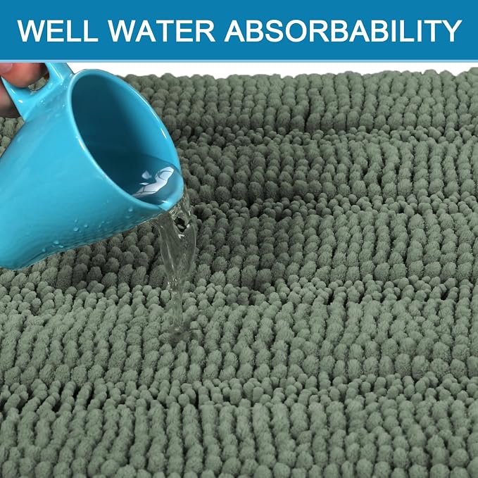 H.VERSAILTEX 2 Piece Bathroom Rugs Bath Mats Sets Super Absorbent Chenille Striped Bath Mats Non Skid Machine Wash Dry Rugs for Bathroom Floor (Green Bay, 47 x 17 Plus 17 x 24 - Inches)