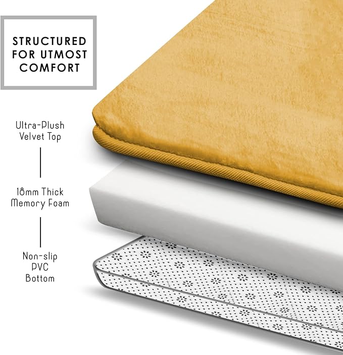 Clara Clark 2 Piece Bathroom Rugs, Velvet Memory Foam Bath Mat Set, Non-Slip Bath Rugs, Machine Wash, Dries Quickly, Ultra Soft Plush Bath Mats for Bathroom, 20 x 32 + Contour, Camel Gold