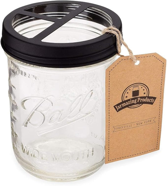 Jarmazing Products Mason Jar Toothbrush Holder – Black – with 16 Ounce Ball Mason Jar – Made from Rust-Proof Stainless Steel