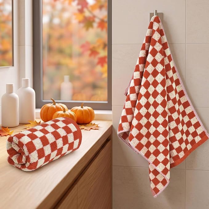 Checkered Hand Towel (13x29 Inches) - Kitchen Hand Towels Pack of 4, | Absorbent Cotton Rags for Bathroom Face Gym Fall Kitchen Towels
