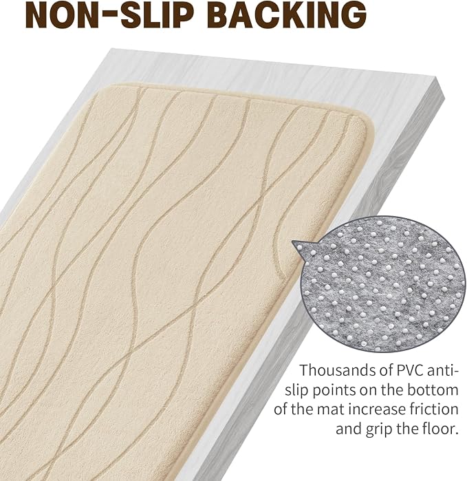 Bathroom Rugs Set 2 Piece, Memory Foam Bath Mat Khaki | U Shaped+Small Mat, Ultra Soft, Absorbent, Non-Slip, Machine Washable, for Bathroom, Sink and Toilet