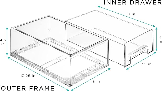 Sorbus Medium Clear Stackable Storage Drawers, Plastic Storage Drawers with Handles, Craft, Clothes, Medicine, Makeup, Closet, Art Supply, Bathroom, Shoe, Toy Storage Organizer (2 Pack)