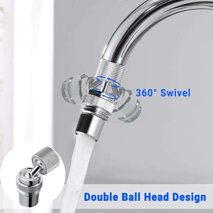 360° Swivel Garden Hose Adapter, Faucet to Hose Adapter with Aerator, Male to Female Sink Adapter for Bathroom, Kitchen, Garden - Multi Thread (Chrome)