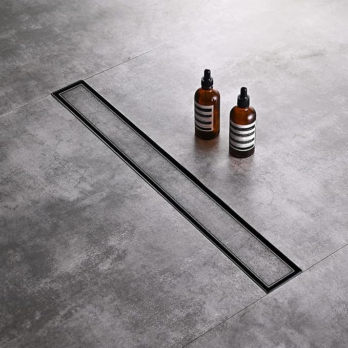 AVSIILE Linear Shower Floor Drain, Black 36 Inch 304 Stainless Steel Bathroom Drains Kit, Rectangular Shower Trench Drain with Reversable Tile-in Pattern Drain Cover & Hair Catcher