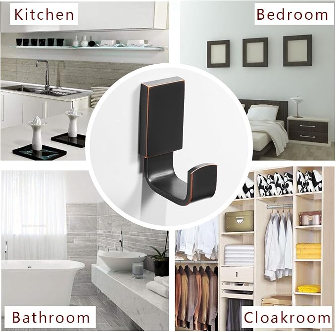 BESy Brass Clothes Hook Single Towel Hook for Bathroom Kitchen Garage Square Style Robe Hooks Coat and Hat Hook, Wall Mounted with Screws, Oil Rubbed Bronze
