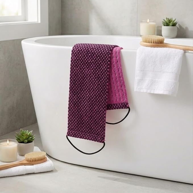 Dual-Textured Exfoliating Washcloth Towel - Back Scrubber for Use in Shower Bath, Exfoliating Body Scrubber Exfoliator, Japanese Exfoliate Loofah Lufa Sponge Wash Cloth for Women Men
