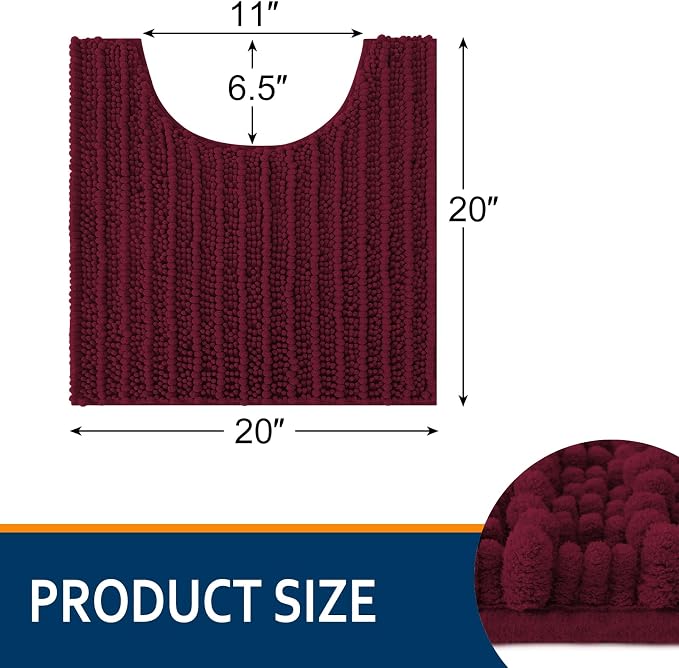 Smiry Bathroom Toilet Rugs U Shaped 20X20, Chenille Bath mats for Toilet | Burgundy Extra Soft Absorbent Non Slip Rubber Backing Contour Bath Rugs for Toilet, Machine Washable Contoured Bath Mats