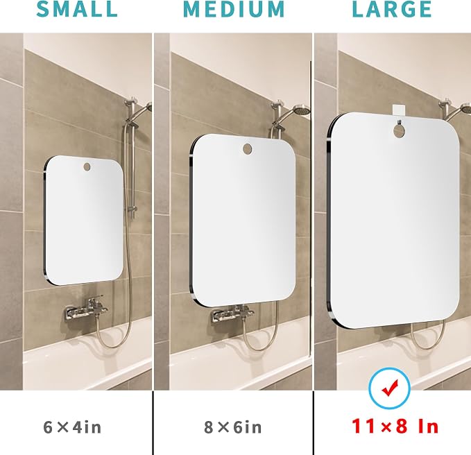 Shatterproof Shower Mirror Fogless for Shaving,(Larger 11x8 Inch) Anti Fog Shaving Mirror Holder NO-Drilling, No Fog Free Waterproof,Small Wall Mounted Bathroom Accessories Camping Hanging Men