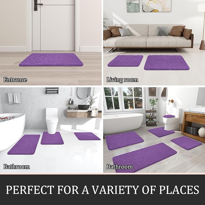 YIHOUSE Bathroom Rugs Mat Set, Memory Foam Bath Mat 2 Piece Purple | 17x24&20x46, Non Slip, Water Absorbent, Washable, Bath Mat For Bathroom, Sink and Toilet