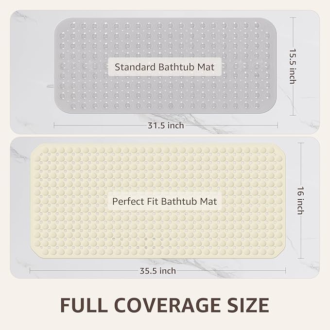 OTHWAY Bath Tub Shower Mat Non Slip, Bathtub Floor Liner Mats for Inside Shower Bathroom, Suction Cups and Drain Holes for Feet Scrubbing, Machine Washable, Soft on Feet, 35x16 Inch, Beige