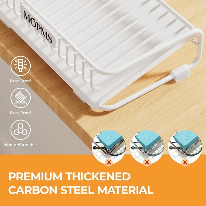 MOPMS Self Draining Soap Dish, Carbon Steel Bar Soap Holder for Shower | Waterfall Design Soap Saver for Bathroom, Kitchen Sink and Countertop, Sponges, Dispensers, White