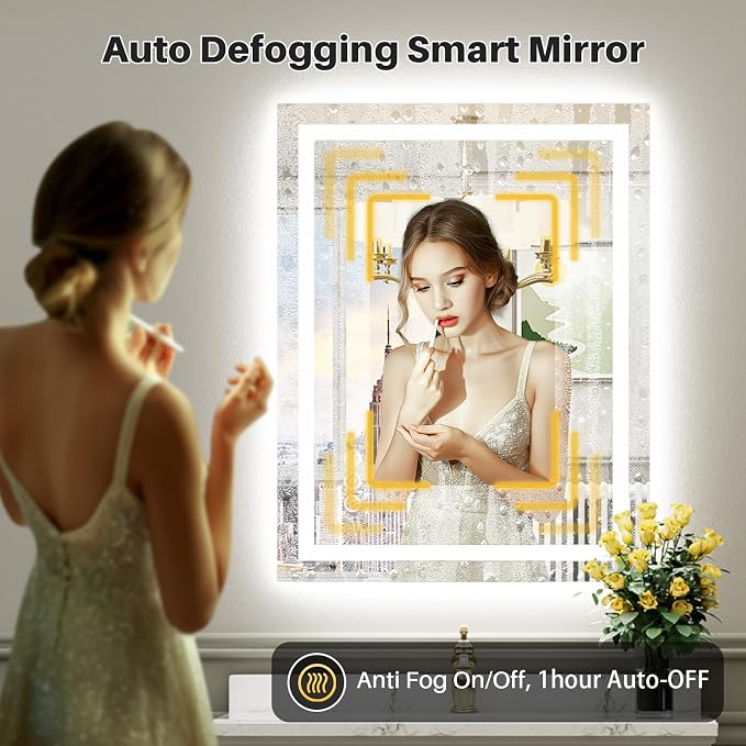 Briivue 28x32 Inch LED Bathroom Mirror with Lights, Backlit & Front Lit | Anti-fog, 3 Color Dimmable, Memory Function, HD Reflection Tempered Glass, ETL Listed, IP54 Waterproof