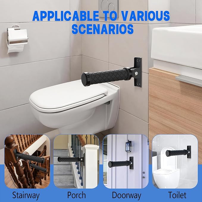 Flip Up Grab Bars for Doorways & Wall & Stairs，Safety Assist Handles for Elderly，Hand Rails for Seniors，Non-Slip Grip for Handicap，Disabled or People with Limited Balance-Black