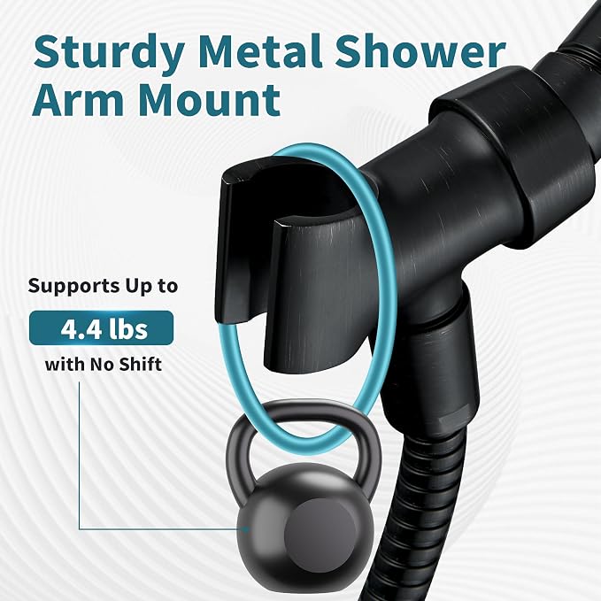 BRIGHT SHOWERS All Metal Handheld Shower Head Holder, Adjustable Shower Arm Mount with 360 Degree Rotatable Brass Ball Joint and Hose Connector, Universal Wall Hook Bracket, Oil Rubbed Bronze