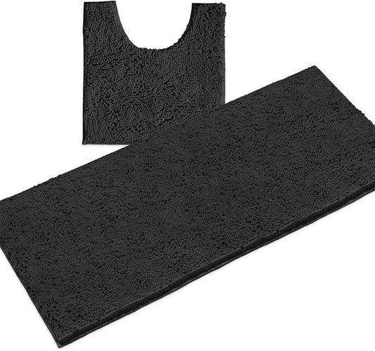 LuxUrux 2-Piece Bathroom Rug Set – Plush Chenille Runner & U-Shaped Toilet Mat, Soft, Absorbent & Non-Slip Design