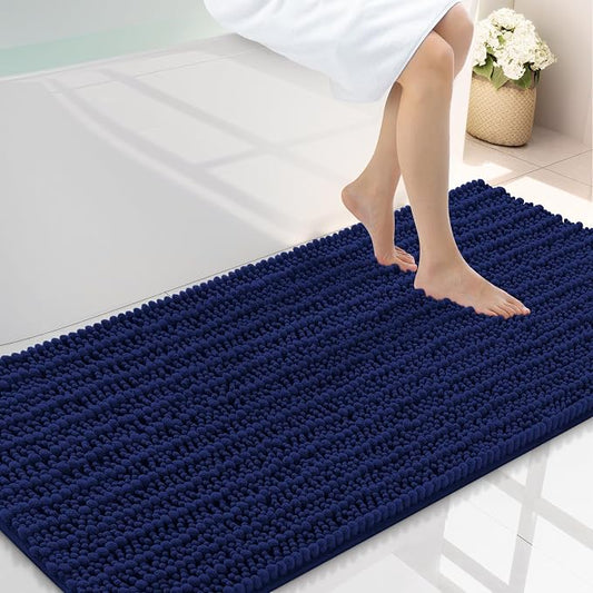 Smiry Bathroom Rugs 47X24, Extra Soft Rubber Backing Chenille Bath Mats | Navy Blue Machine Washable Non Slip Quick Dry Bath Mats for Bathroom Floor, Tub, Shower, Home Decor Accessories
