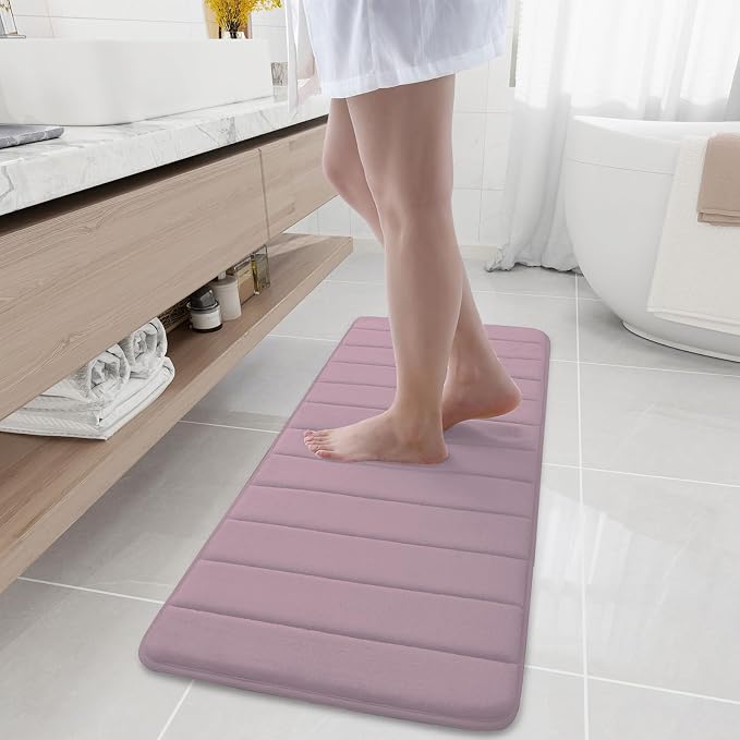Buganda Memory Foam Bath Mat 47 x 17, Ultra Soft Absorbent Bathroom Rugs | Mauve, Machine Washable Quick Dry Bath Mats for Bathroom Floor, Shower and Tub, Home Decor Accessories